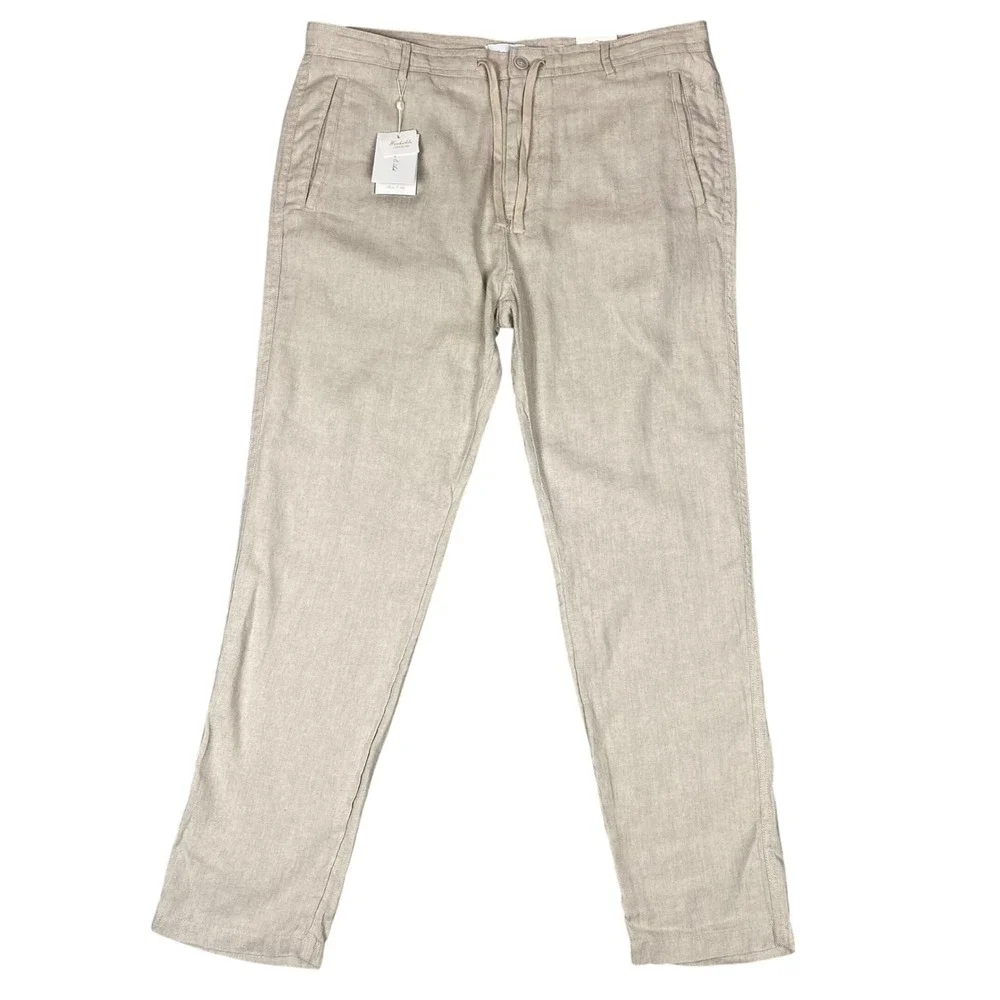 Porter & Ash Washable Linen Blend Slim Fit Drawstring Pants Mens 36 Tan NWT